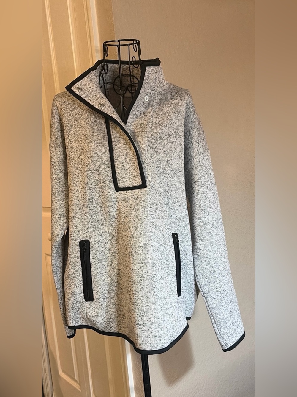 J. Jill Heather Gray Zip-Up Sweater with Black Trim